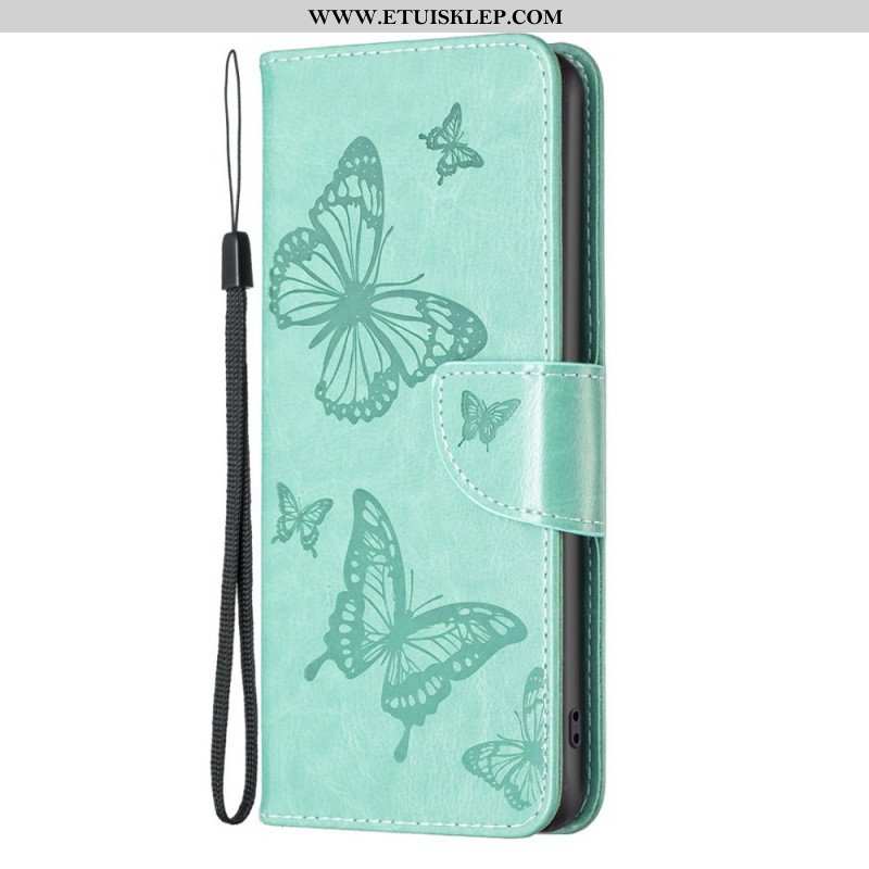 Etui Folio do Samsung Galaxy M23 5G z Łańcuch Paski Z Nadrukiem Motyli